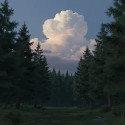 A beautiful ultra detailed matte painting evening woods water puffy clouds in sky  by Cyril Rolando, David Wiesner, unreal engine, featured on artstation
