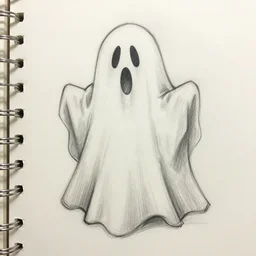 sketchbook sketch of a ghost, comical ghost halloween dress, detailed