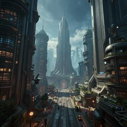 inside a aetherpunk city, highly detailed, 4k, HDR, award-winning, octane render, artstation
