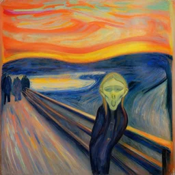 sunset with boat style of edvard munch