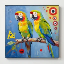 a beautiful painting parrots, by picasso by kusama yayoi painting lumion render