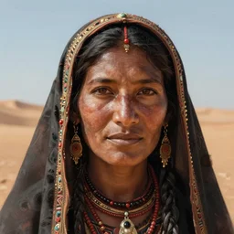 nomad tribe woman of the desert, close - up portrait, poor, intricate, elegant, volumetric lighting, scenery, digital painting, highly detailed, artstation, sharp focus, illustration, concept art, ruan jia, steve mccurry