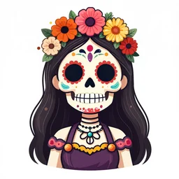 Illustration of a sugar skull day of the dead girl, art by edward robert hughes