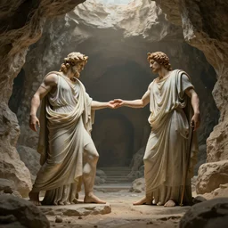 Orpheus reaching for the hand of Euridyce, Greek mythology, inside hades, wide shot, 4K, octane render —height 1536