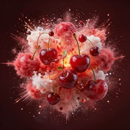 Cherry explosion, realistic explosion, cherries exploding