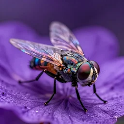high quality macro photo iridescent rococo fly! jeweled gorgeous! highly detailed digital art david ligare elson peter cinematic purple neon lighting high quality low angle hd 8k sharp shallow depth of field