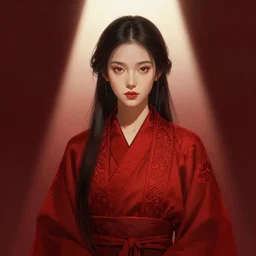 female geshia girl, beautiful face, rule of thirds, intricate outfit, spotlight, concept art, red tones, digital painting, by greg rutkowski, by jeremy mann,