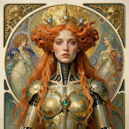 detailed realistic beautiful young cher alien robot as queen of mars portrait by jean delville, gustave dore and marco mazzoni, art nouveau, symbolist, visionary, mandelbulb 3 d, baroque. horizontal symmetry by zdzisław beksinski, iris van herpen, raymond swanland and alphonse mucha. highly detailed, hyper - real, beautiful