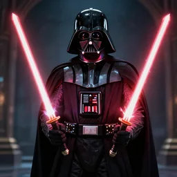 Darth Vader holding double samurai lightsaber, force, jedi