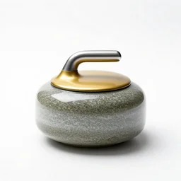 gilded curling stone, photorealistic, isolated on a pure white background, centered, entire object in frame, sharp focus, soft studio lighting