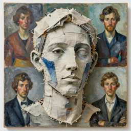 a sculpture portrait made of fabric and screws and slides and wires, painting part by wojciech siudmak, part by ilya repin, part by max ernst, part by norman rockwell, artstation