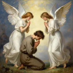 angels protecting a praying man, by Taras Susak, Trending on artstation, deviantart