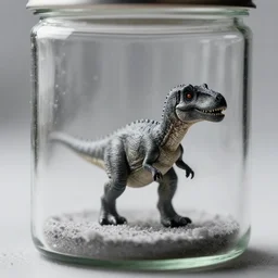 award winning photo by saul leiter of a tiny gray dinosaur standing inside a jar, tiny gaussian blur, insanely detailed, insanely intricate, depth of field, low contrast, snowy, wide aperture