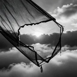 ripped net, black and white image