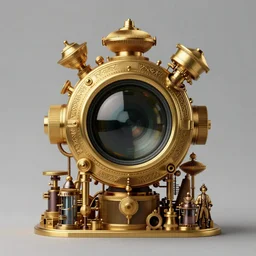 photograph of a very very beautiful steampunk musee des confluences!!. plain grey background. centered. highly detailed. gold. big shiny lens. artstation, concept art, symmetry, smooth, sharp focus, art by john singer sargent and and mucha by theodore ralli and nasreddine dinet and anders zorn and nikolay makovsky and edwin long