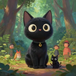 a beautiful painting of a cute black cat in a forest. pixar character design by cory loftis, fenghua zhong, ryohei hase, ismail inceoglu and ruan jia. artstation, volumetric light, detailed, photorealistic, rendered in octane