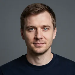a close up portrait photo of andy schuster, developer in russian federation, by darin rosenbaum sr.