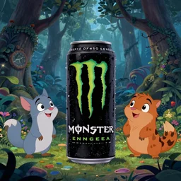 Movie frame from the one big edgy Monster energy drink coloured Disney animated motion picture released in 1937, beautiful enchanted forest full of Monster energy drink critters, directed by Walt Disney energy drink,  highly detailed background paintings by Thomas Kinkade