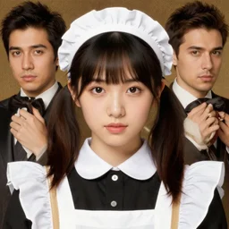 symmetric beautiful face, orientalism portrait of a cute young Japanese maid with twin tails by Edwin Longsden Long and Theodore Ralli and Nasreddine Dinet and Adam Styk masterful intricate artwork
