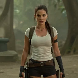 film still of!!!! amber midthunder!!! as lara croft in new tomb raider movie, 8 k