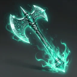 Battleaxe Glowing emanating teal energy, dungeons and dragons, highly detailed, digital painting, artstation, concept art, sharp focus, illustration, Unreal Engine, 8k, HD