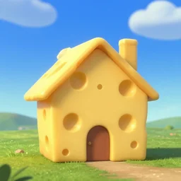 a house made of cheese, frame from a 2 d animated movie