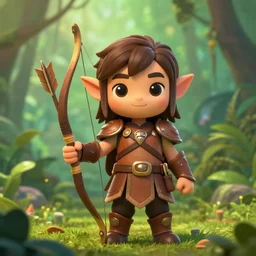 Gorgeous Jungle Ranger, cute face, brown armor, thick bow, ornamental arrows, high fantasy, elf ears, brown hair, black pants, trending on artstation, artstationHD, artstationHQ, octane, realistic, enticing, intrinsic, by leng jun, by frank franzzeta