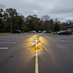 a parking lot with oil thin film interference