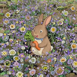 a wholesome cottagecore illistration of a happy rabbit eating a carrot in the garden, studio Ghibli, Pixar and Disney animation, sharp, Rendered in Redshift and Unreal Engine 5 by Greg Rutkowski, Bloom
