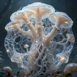 a theriomorphic holobiont, concept art, mycelial gossamer weave, mushroom, translucidluminescence, intricate, kim jung gi, james jean, shaun tan, meridians, organic detail, cinematic, epic wide shot, ultra detailed, sharp focus, smooth, global illumination, photorealistic, 8 k render