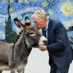 david attenborough kissing a donkey by gogh