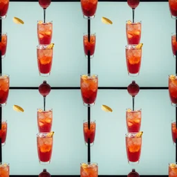 seamless repeating pattern of campari soda cocktail, colourful, symmetrical, repeating 35mm photography