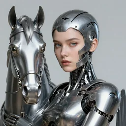 portrait girl face metal cyborg armor and metal horse by gaston bussiere, anna nikonova aka newmilky, greg rutkowski, yoji shinkawa, yoshitaka amano, tsutomu nihei, donato giancola, geoffroy thoorens, gustav klimt, trending on artstation, featured on pixiv