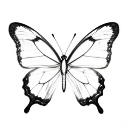 monochromatic illustration of a butterfly, one line, line drawing, unbroken, minimalist, white background, black and white