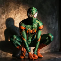 spiderman with a green and orange color scheme