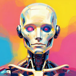 a perfectly symmetrical portrait of a artificial intelligence skeleton robot pulp art wesso virgil findlay bright colours award winning