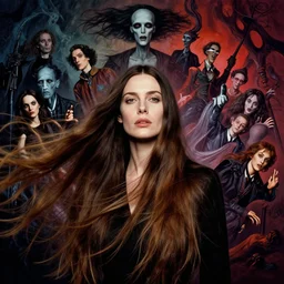 portrait of woman, long bleached brunette hair, richard avedon, martin schoeller, id magazine, epic lovecraft scene, surreal, david cronenberg, kilian eng vibrant colours, billowing, dramatic, dynamic lighting, intricate, detailed, beksinski, dan mumford, artstation, greg rutkowski, sharp focus, motion, photoreal, 8 k