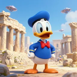 Still from anime movie about Tiny Donald Trumps invasion Ancient Athens, UFOs, portrait, intricate, 8k highly professionally detailed, HDR, CGsociety