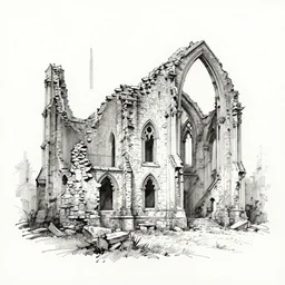 a brilliant expressive ink sketch of a gothic ruin by josep tapiro baro in the style of romanticism art, dynamic lighting