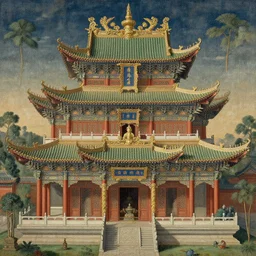 intricate buddhist temple, very high detail, painted by gaston bussiere
