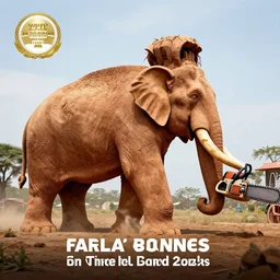 Amazing photo of a giant chainsaw carving of an mammuth elephant, trending award-winning