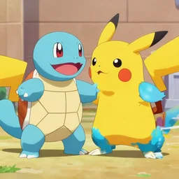Pikachu fighting Squirtle