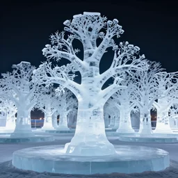 ice sculpture tree forest, cold ambient light, artwork by gerald brom, 4 k, masterpiece