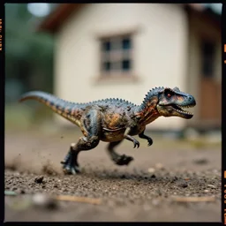 kodak portra 4 0 0, 5 0 mm leica summicron f 1. 2, macro photo of a tiny muddy dinosaur running fast in a house, fast shutter speed, motion blur, tiny gaussian blur, highly detailed, highly intricate, depth of field, low contrast, wide aperture, action photography