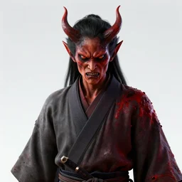 a portrait of a angry samurai as a demon, hellish, blood, unreal engine, octane render, artstation, digital art.
