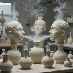 an alchemical laboratory of vapour voices made from ceramic vessels, air flow, clay, no humans, 8 k, unreal, high resolution