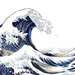 mountain and wave black and white lineart, hokusai style