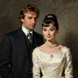 [ [ [ 1 7 th century ] ] ] newly weds ( - jean reno - and - audrey hepburn - ). painting by rembrandt. classical, trending on artstation. com, pinterest. com