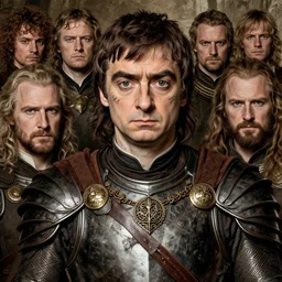 rowan atkinson, legendary warrior, heroic, lord of the rings, tattoos, decorative ornaments, battle armor, by carl spitzweg, ismail inceoglu, vdragan bibin, hans thoma, greg rutkowski, alexandros pyromallis, perfect face, fine details, realistic shading photorealism