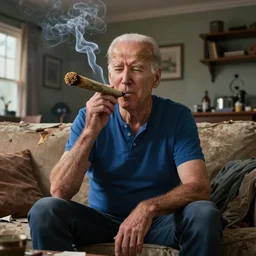 joe biden smoking a giant smokey joint while sitting on a couch in a messed up apartment, stoned eyes, smoke, beautiful digital art, amazing detail, artstation, award winning, sharp